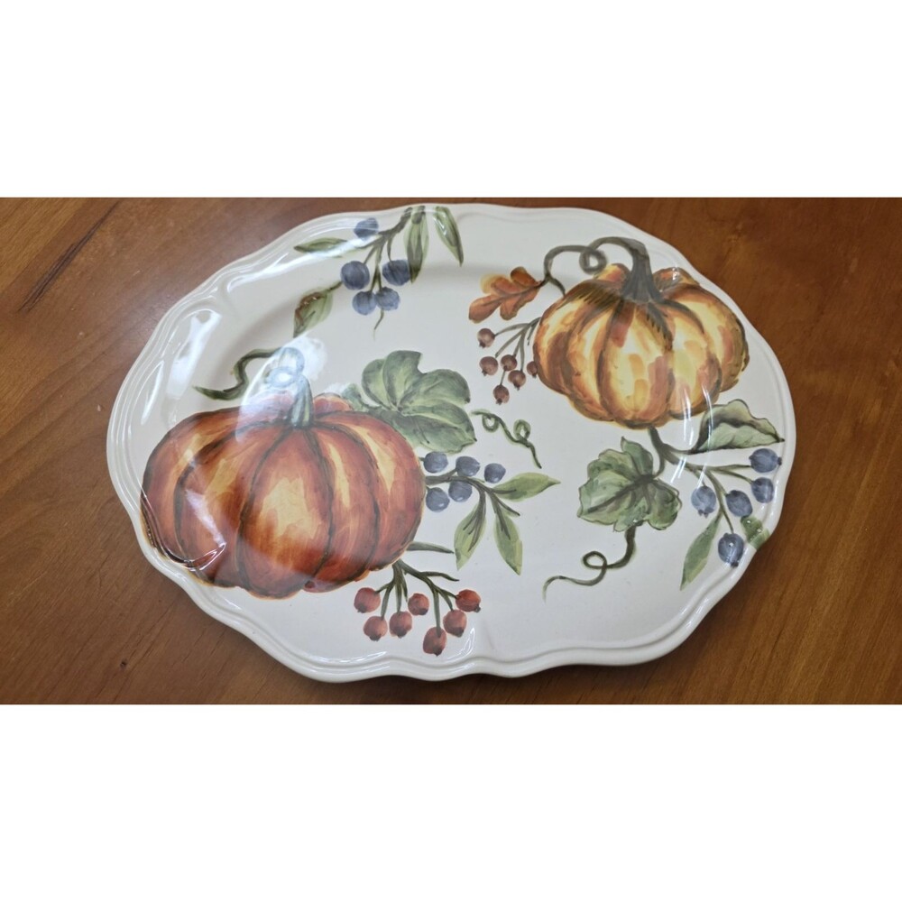 Maxcera Autumn/Thanksgiving Pumpkin Sketch Oval Serving Platter 14 1/4"